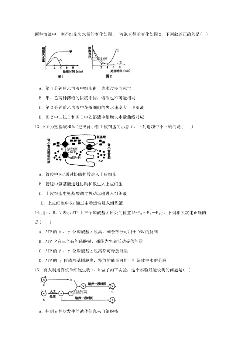 2019届高三生物十月联考试题.doc_第3页