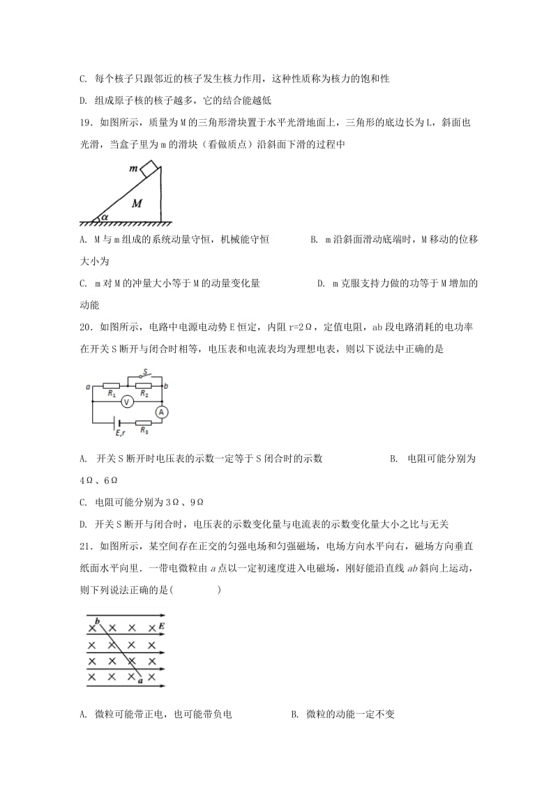 2019届高考物理适应性(最后一模)考试试题 (I).doc_第2页