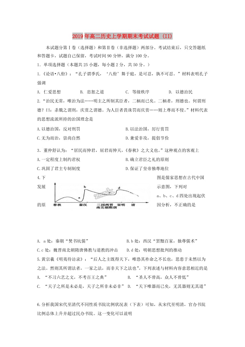 2019年高二历史上学期期末考试试题 (II).doc_第1页