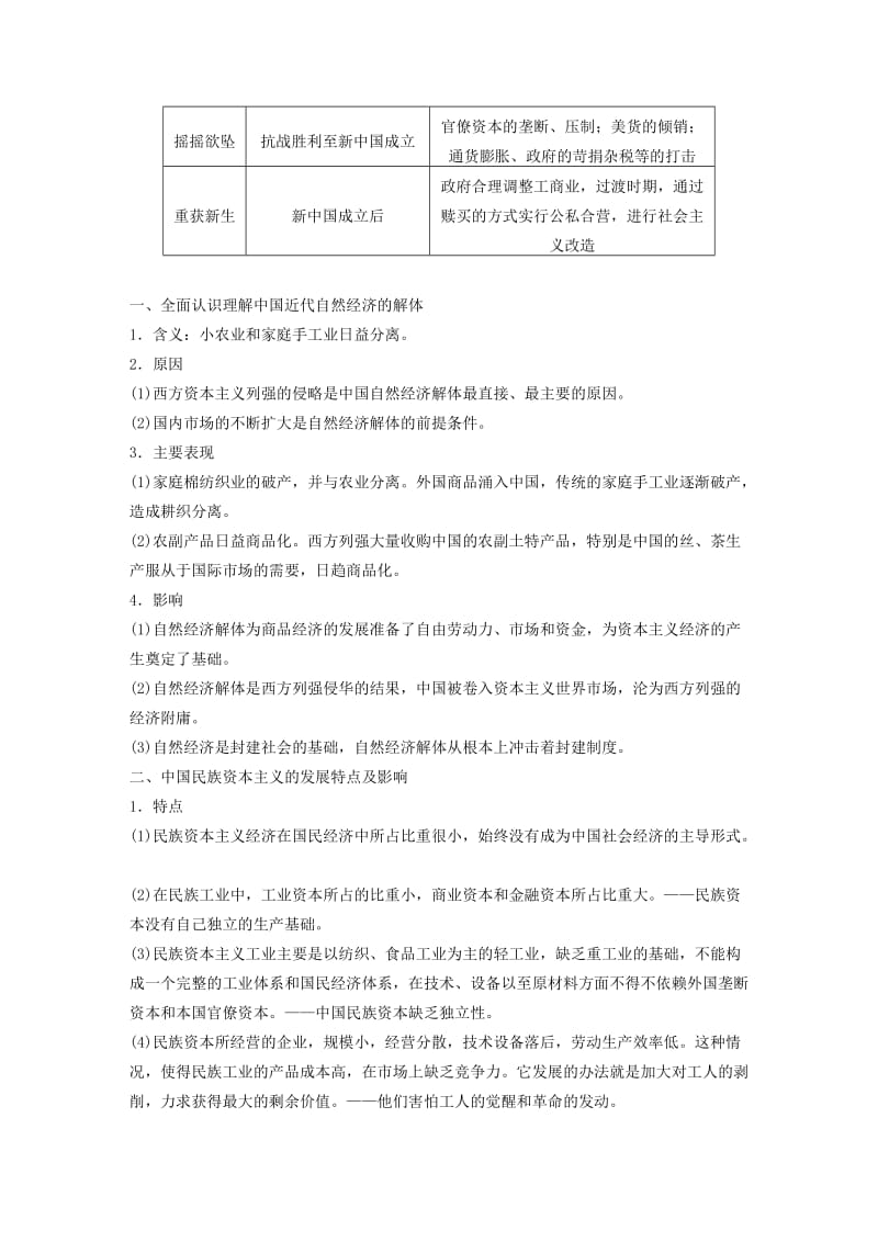 2017-2018学年高中历史 专题二 近代中国资本主义的曲折发展 课时4 专题学习总结学案 人民版必修2.doc_第2页