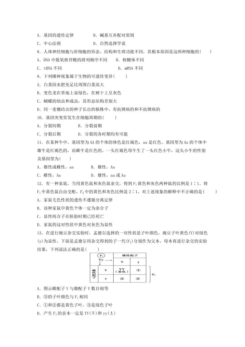 2018-2019学年高二生物上学期期中联考试题 (II).doc_第2页