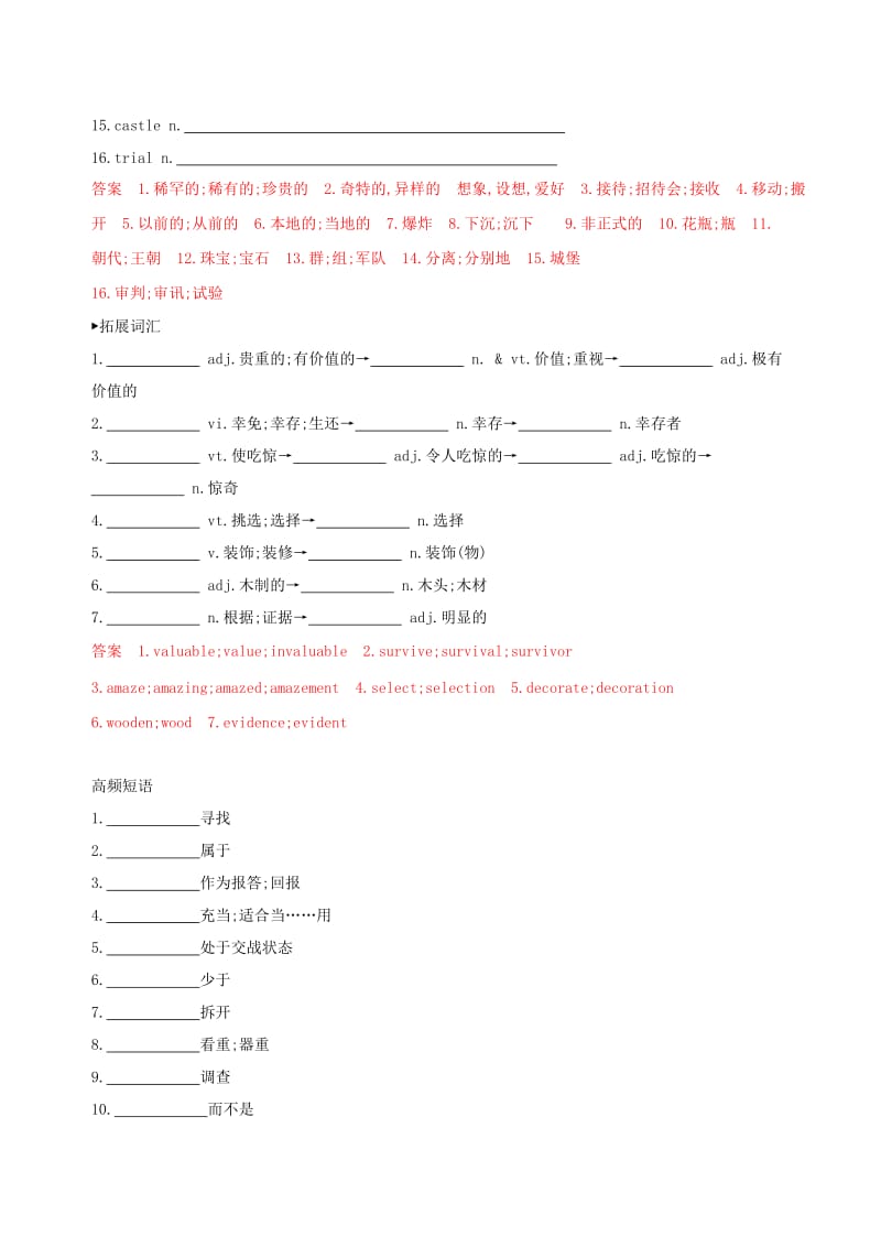 2020版高考英语大一轮复习Unit1Culturalrelics词汇积累新人教版必修2 .doc_第2页