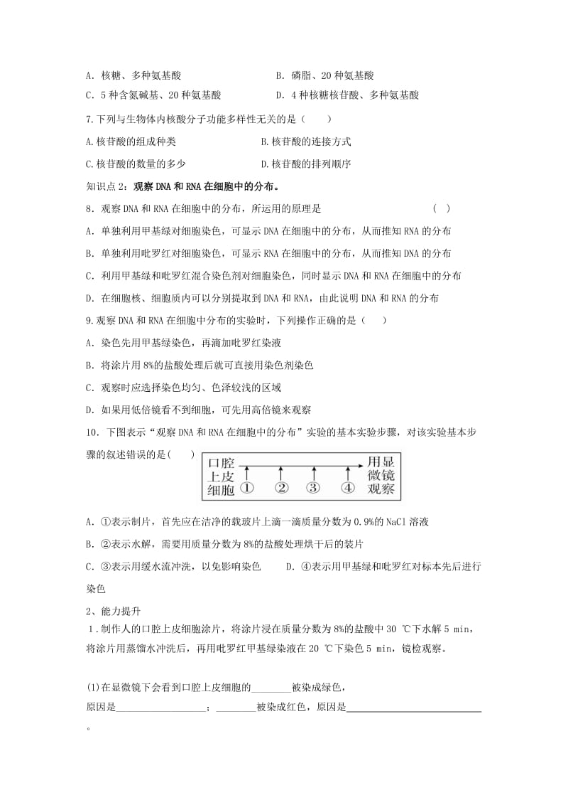 2019版高中生物 2.3 遗传信息的携带者——核酸日日清 新人教版必修1.doc_第2页