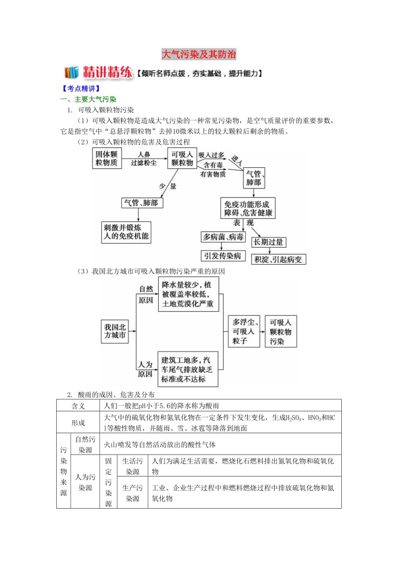 2018-2019学年高中地理 第四章 环境污染及其防治 大气污染及其防治学案 湘教版选修6.doc_第1页