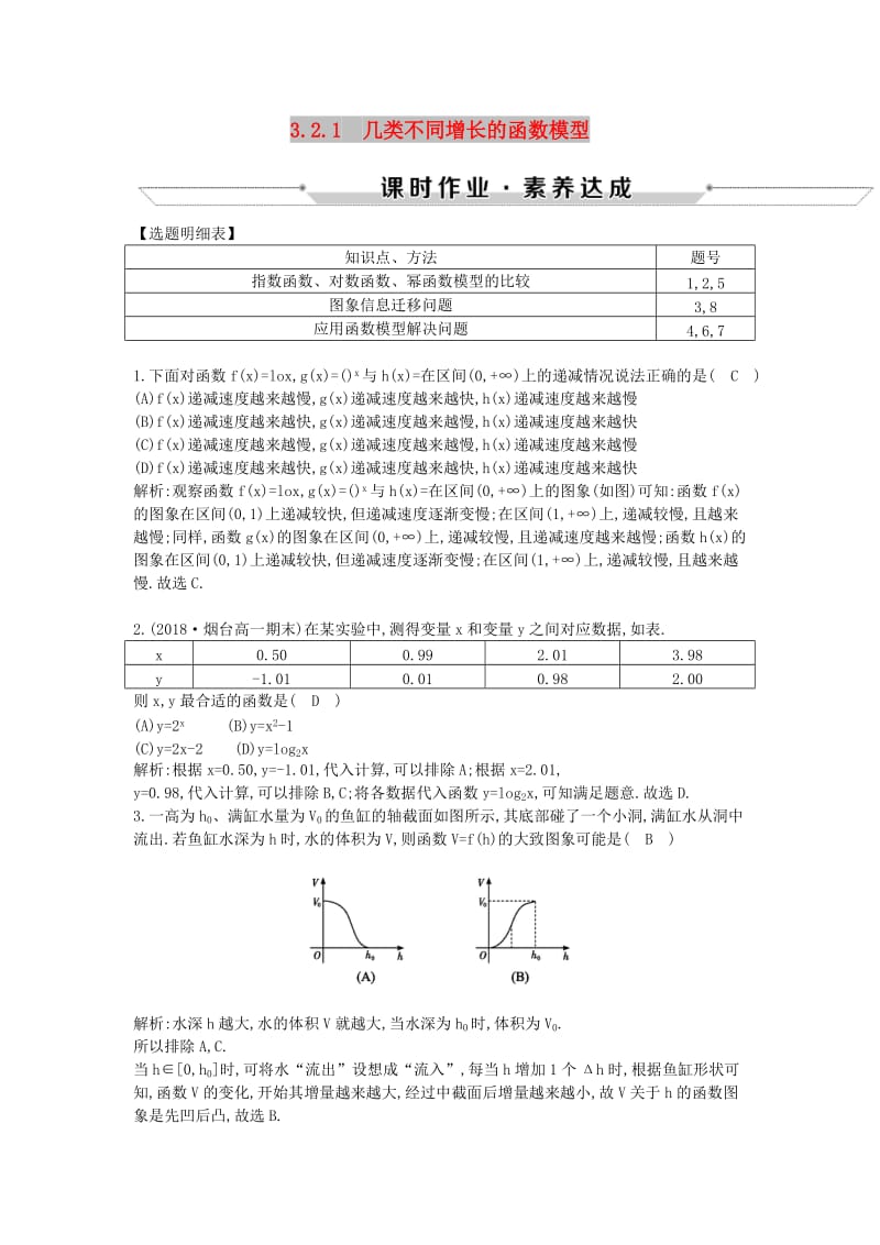 2018-2019学年高中数学 第三章 函数的应用 3.2.1 几类不同增长的函数模型练习 新人教A版必修1.doc_第1页