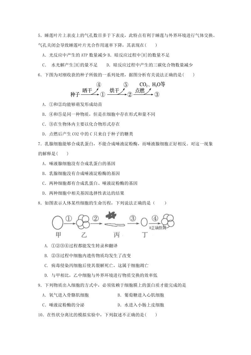 2019届高三生物上学期第四次月考试题 (II).doc_第2页