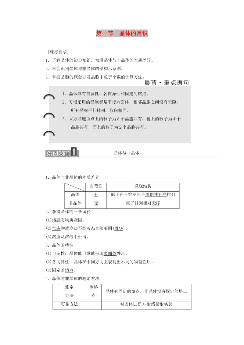 2018-2019学年高中化学 第三章 第一节 晶体的常识学案（含解析）新人教版选修3.doc_第1页