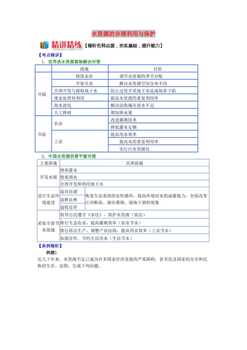 2018-2019学年高中地理 第二章 自然资源保护 水资源的合理利用与保护学案 湘教版选修6.doc_第1页