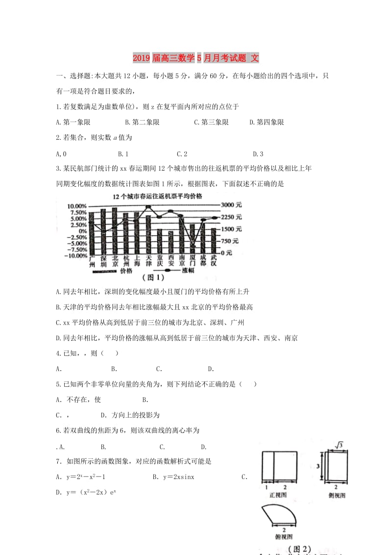 2019届高三数学5月月考试题 文.doc_第1页