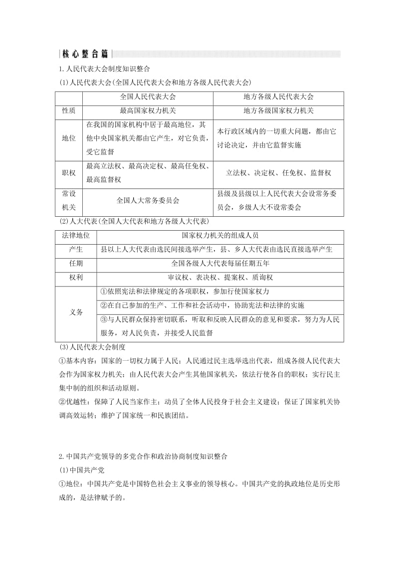 2018-2019新高中政治第三单元发展社会主义民主政治单元复习总结讲义新人教版必修2 .doc_第2页