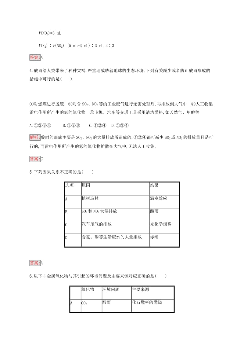 2018高中化学 第四章 非金属及其化合物 4.3.2 二氧化氮、一氧化氮及酸雨同步练习 新人教版必修1.doc_第2页