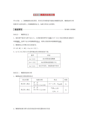 2020版高中數(shù)學(xué) 第二章 圓錐曲線與方程 2.2.1 橢圓的標(biāo)準(zhǔn)方程學(xué)案（含解析）新人教B版選修2-1.docx