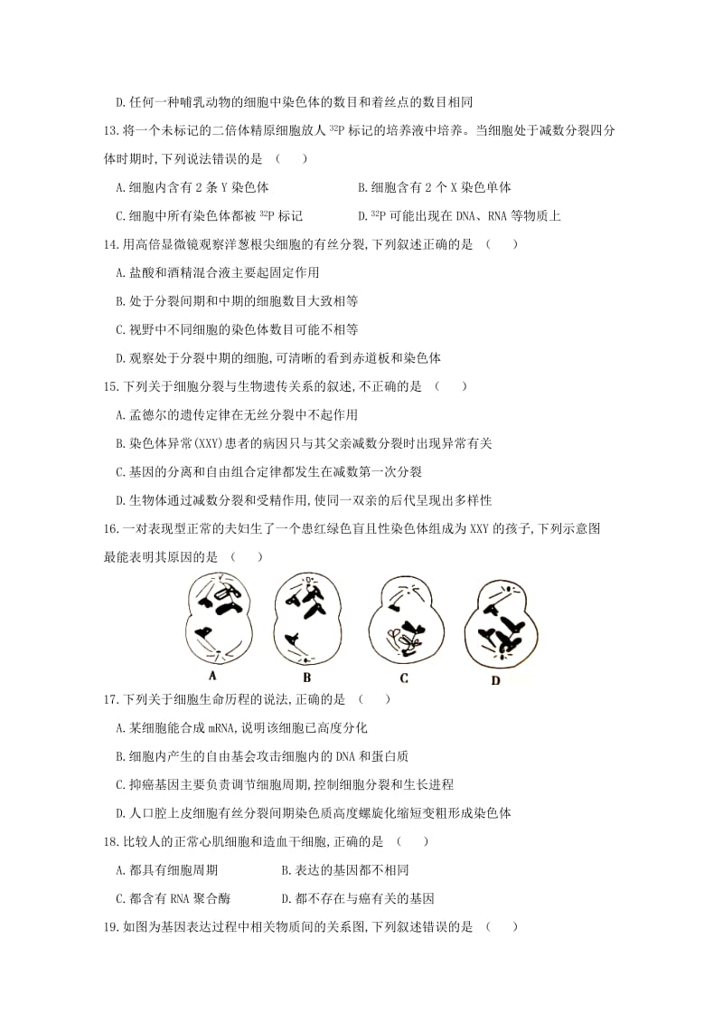 2019-2020学年高一生物下学期期中试题无答案 (I).doc_第3页