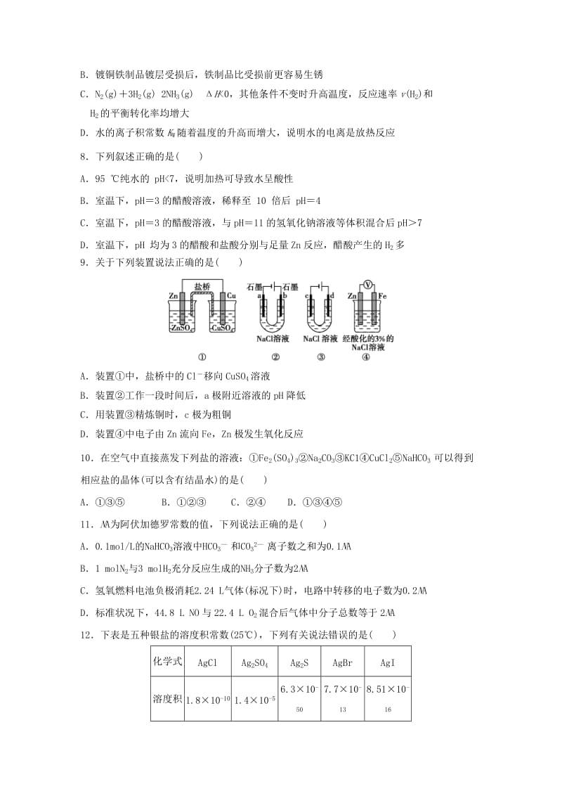 2019版高二化学上学期期末考试试题.doc_第2页