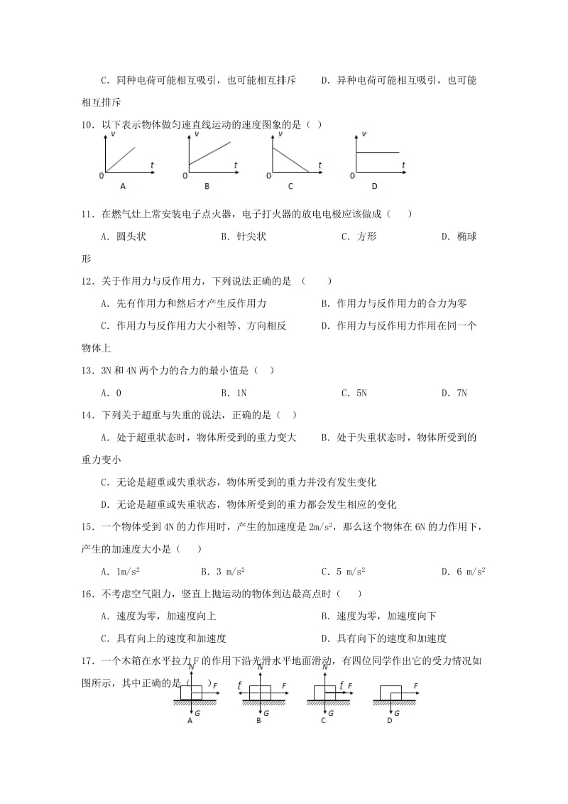 2018-2019学年高二物理下学期期中试题 文 (I).doc_第2页