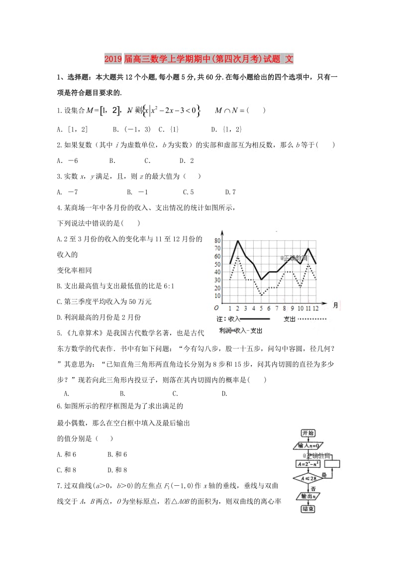 2019届高三数学上学期期中(第四次月考)试题 文.doc_第1页