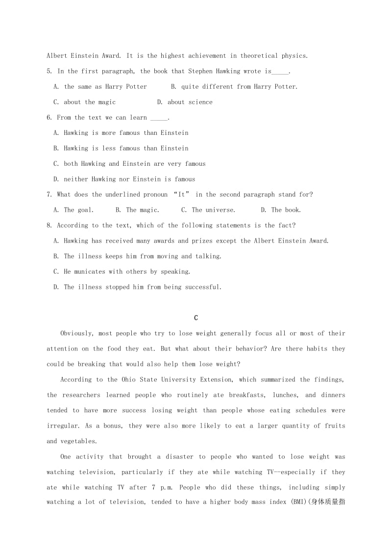 2018-2019学年高二英语上学期第二次月考试题 (I).doc_第3页