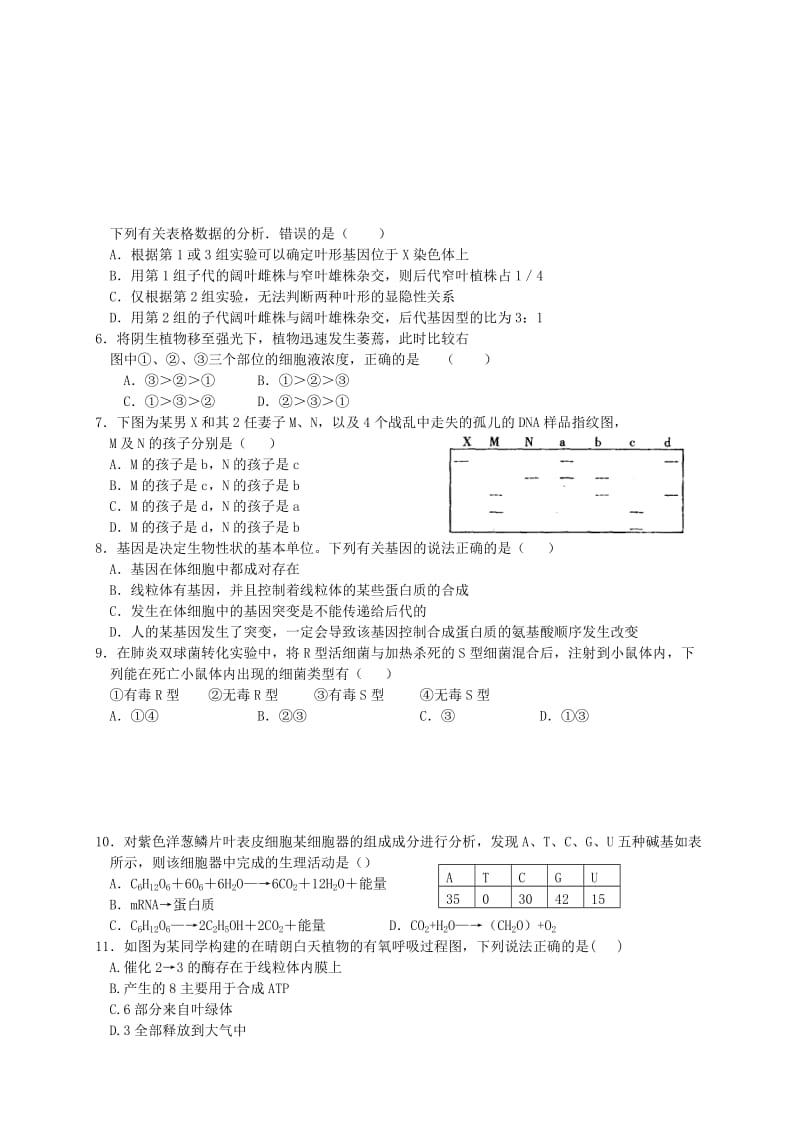 2019-2020年高三生物上学期第三次月考试题 (I).doc_第2页