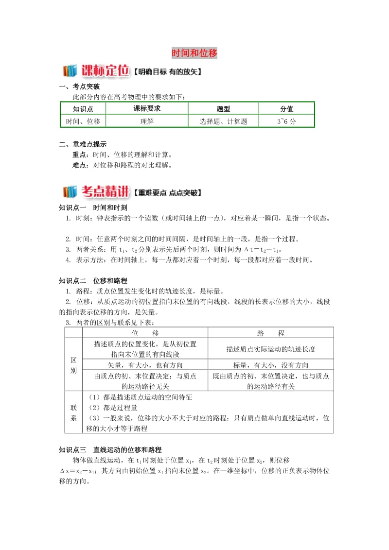 2018高中物理 第一章 运动的描述 1.2 时间和位移学案 新人教版必修1.doc_第1页