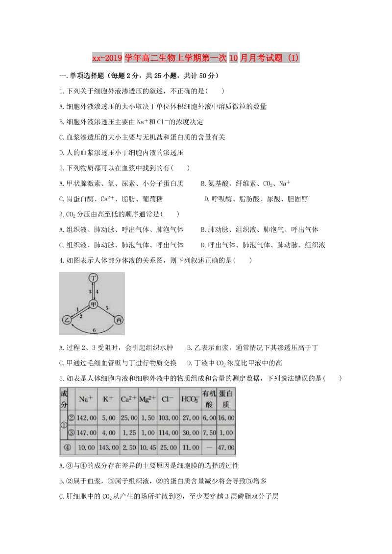 2018-2019学年高二生物上学期第一次10月月考试题 (I).doc_第1页