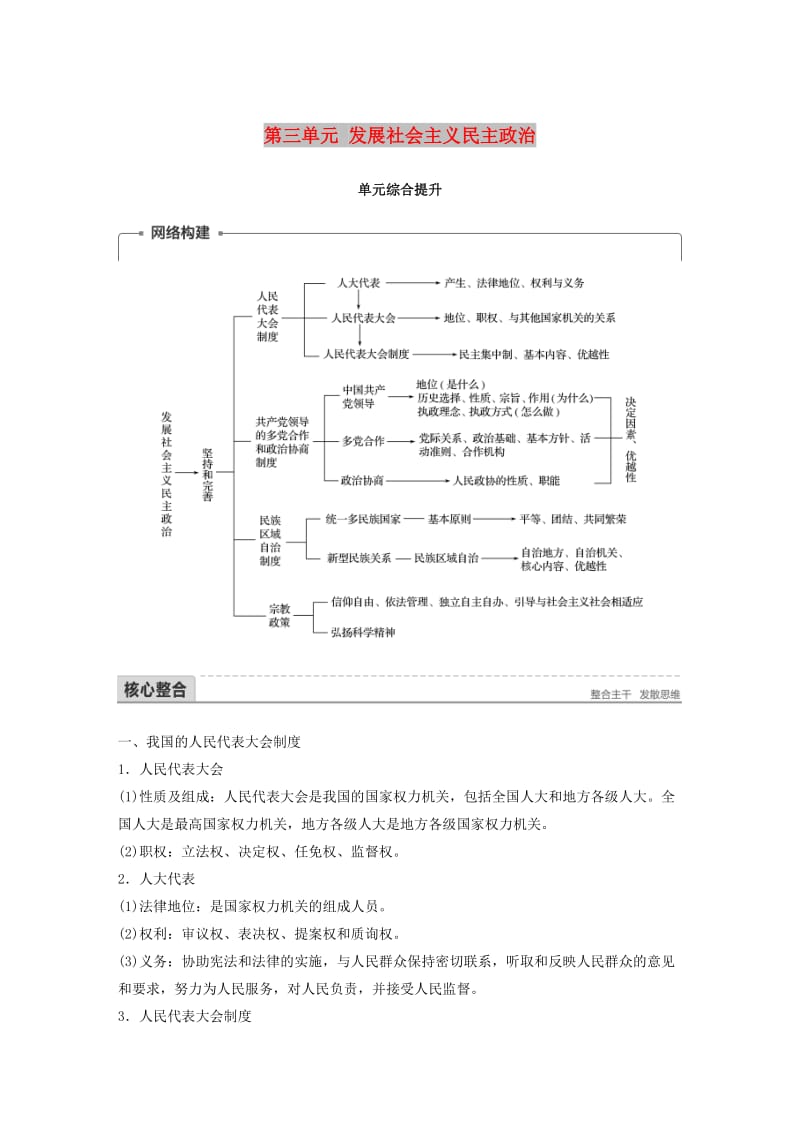 2017-2018学年高中政治 第三单元 发展社会主义民主政治单元综合提升讲义 新人教版必修2.doc_第1页