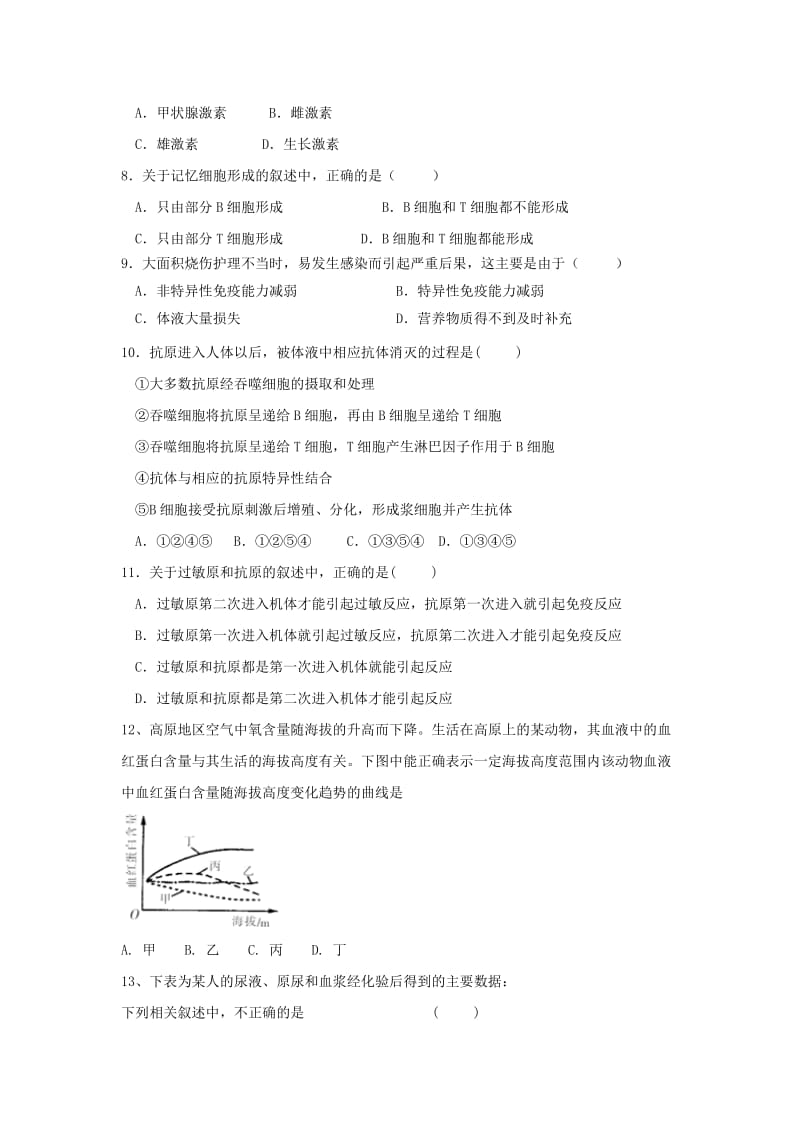 2018-2019学年高二生物上学期期中试题 理(无答案).doc_第2页