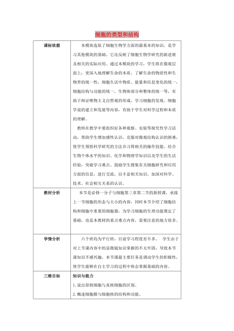 陕西省石泉县高中生物 第三章 细胞的基本结构 3.2 细胞的类型和结构（2）教案 新人教版必修1.doc_第1页