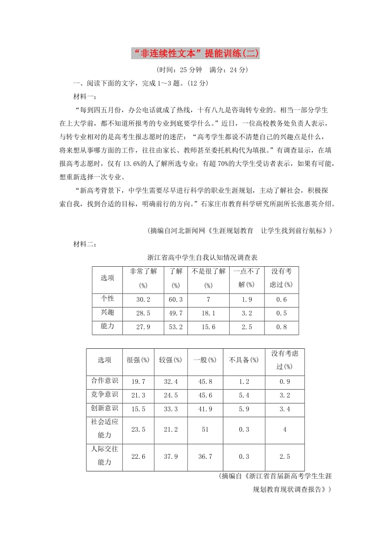 通用版2020版高考语文一轮复习第二板块“非连续性文本”提能训练二含解析.doc_第1页