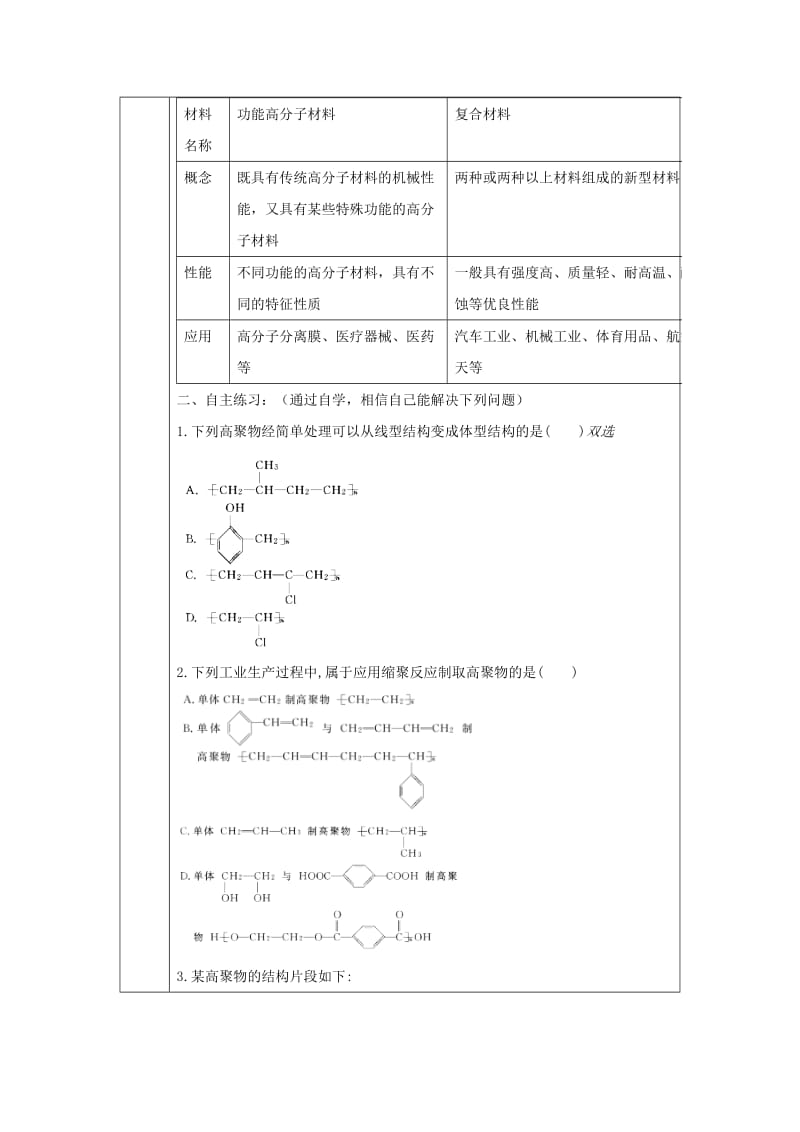 辽宁省抚顺市高中化学 第三单元 化学与材料的发展 3.3 高分子化合物与材料导学案新人教版选修2.doc_第3页