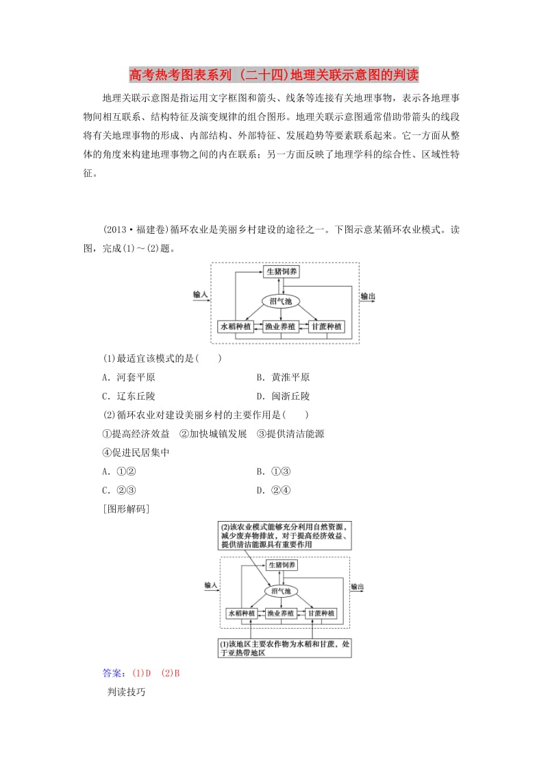 2019高考地理一轮复习 第二部分 第十二单元 人类与地理环境的协调发展 高考热考图表系列（二十四）地理关联示意图的判读学案.doc_第1页