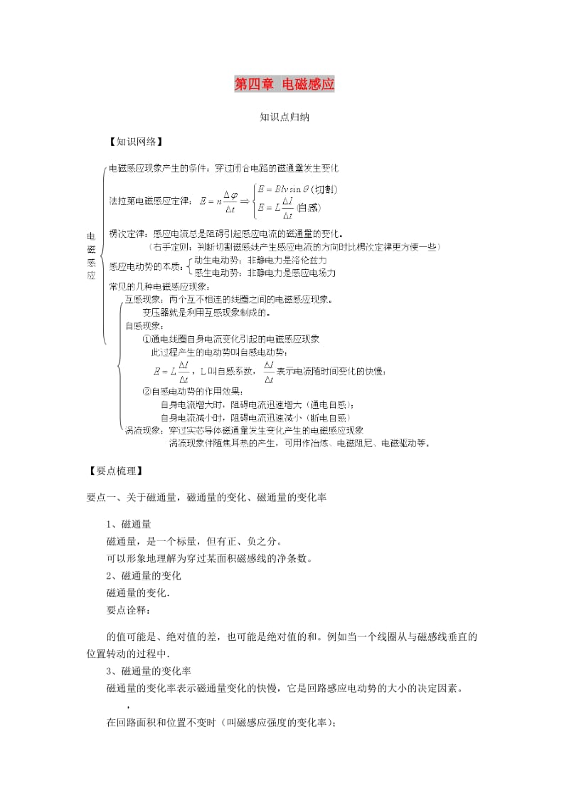 2018-2019学年高中物理 第四章 电磁感应知识点归纳学案 新人教版选修3-2.docx_第1页