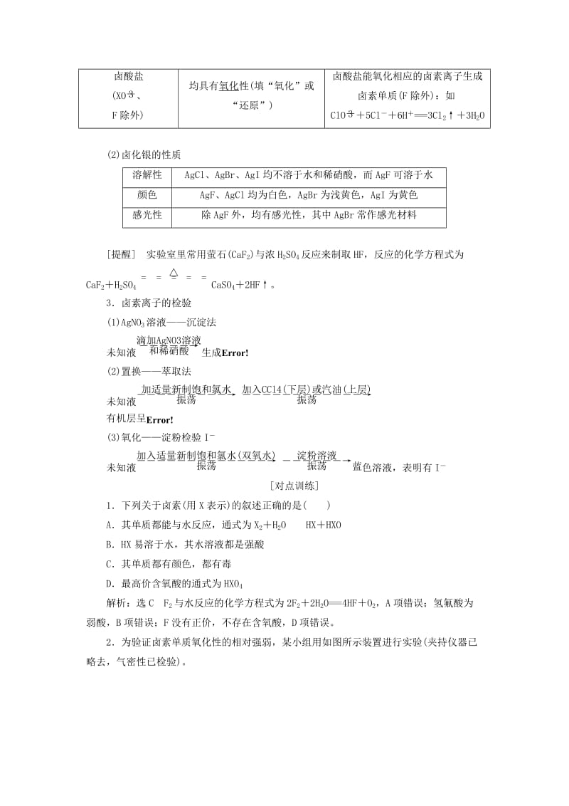 （新课改省份专版）2020高考化学一轮复习 4.4 点点突破 卤族元素及溴、碘的提取学案（含解析）.doc_第3页