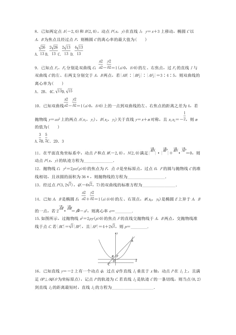 （鲁京津琼专用）2020版高考数学一轮复习 专题9 平面解析几何 第69练 圆锥曲线中的易错题练习（含解析）.docx_第2页