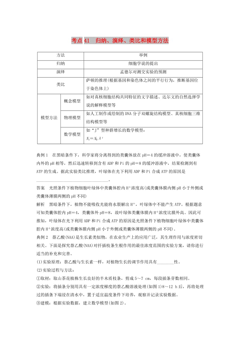 通用版2019版高考生物二轮复习专题十三常考实验技能考点41归纳演绎类比和模型方法学案.doc_第1页