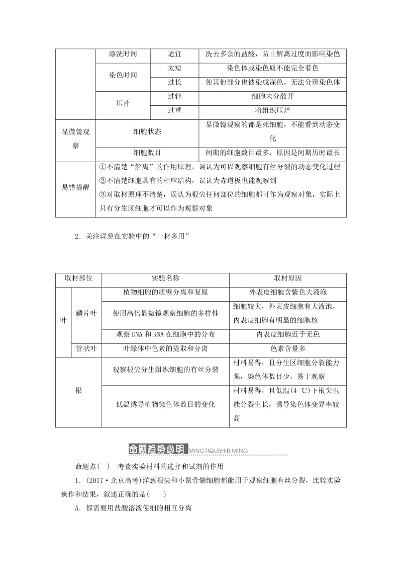 （通用版）2020版高考生物一轮复习 第四单元 第二讲 观察根尖分生组织细胞的有丝分裂（实验课）学案（含解析）.doc_第2页