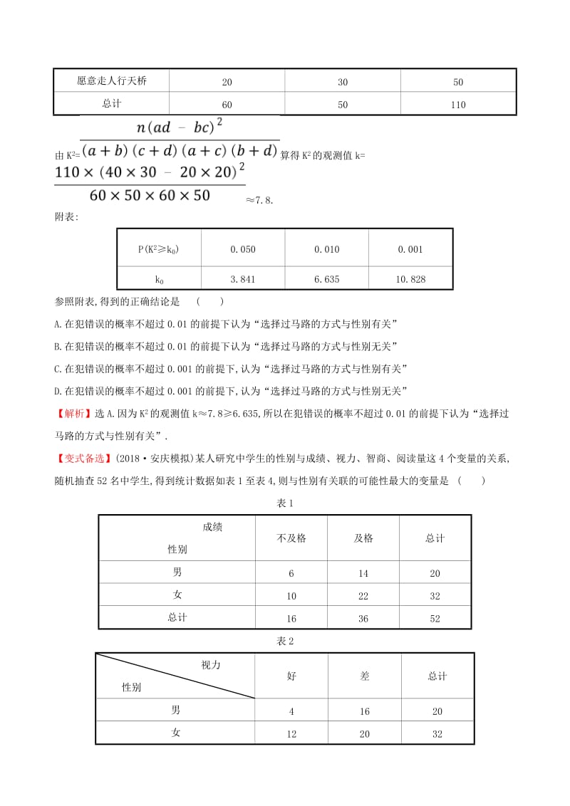 （全国通用版）2019版高考数学一轮复习 第九章 算法初步、统计、统计案例 课时分层作业 五十六 9.4 变量间的相关关系与统计案例 文.doc_第3页