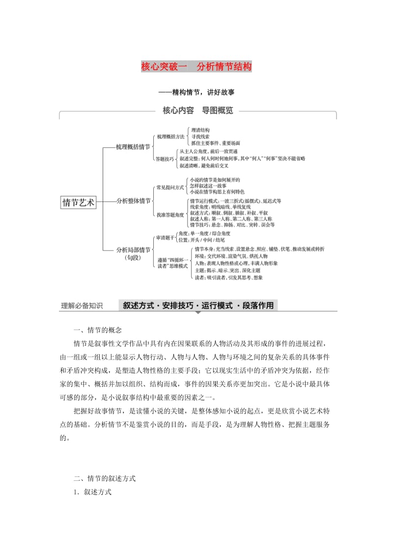 （江苏专用）2020版高考语文新增分大一轮复习 第六章 文学类阅读小说阅读 专题三 核心突破一分析情节结构讲义（含解析）.docx_第1页