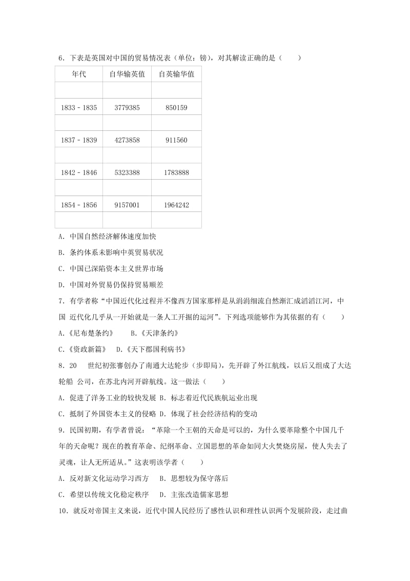 湖南省岳阳市2017届高三历史一模试题（含解析）.doc_第2页