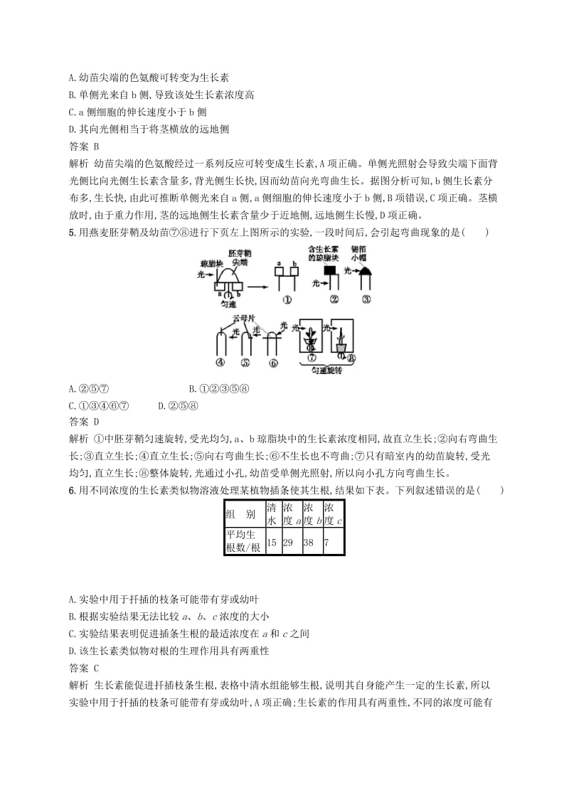 广西2020版高考生物一轮复习 考点规范练28 植物的激素调节（含解析）新人教版.docx_第2页