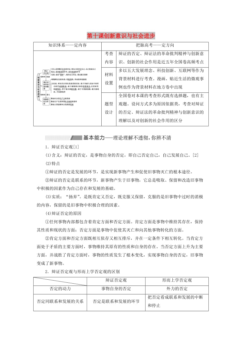 （新课改省份专用）2020高考政治一轮复习 第四模块 第三单元 思想方法与创新意识 第十课 创新意识与社会进步讲义（含解析）.doc_第1页