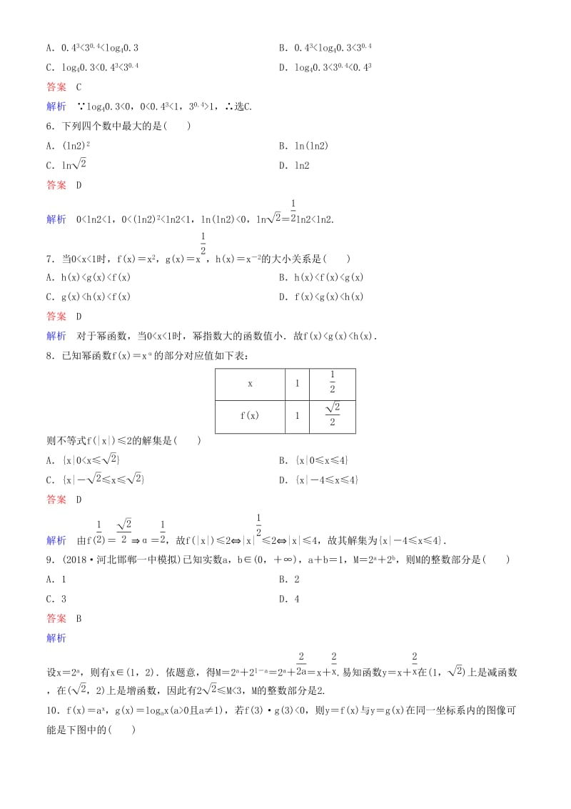 2019高考数学一轮复习 第2章 函数与基本初等函数 第8课时 幂函数及基本初等函数的应用练习 理.doc_第2页