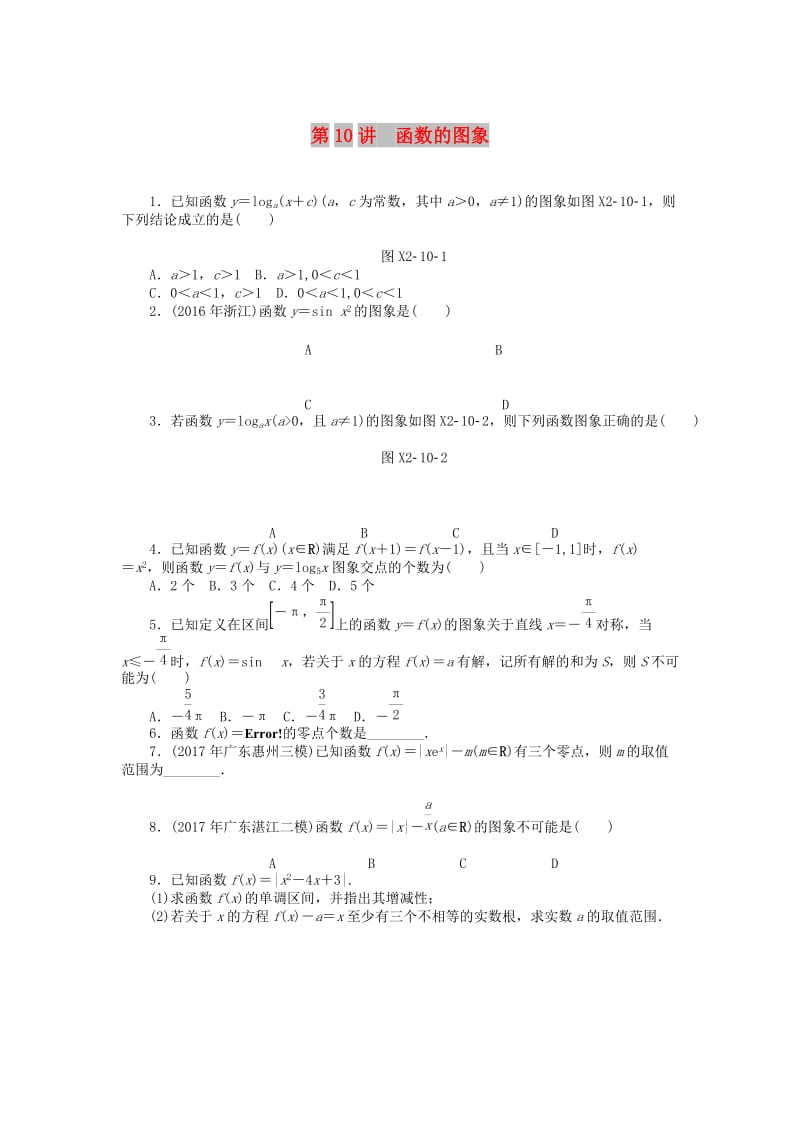 2019版高考数学一轮复习 第二章 函数、导数及其应用 第10讲 函数的图象课时作业 理.doc_第1页