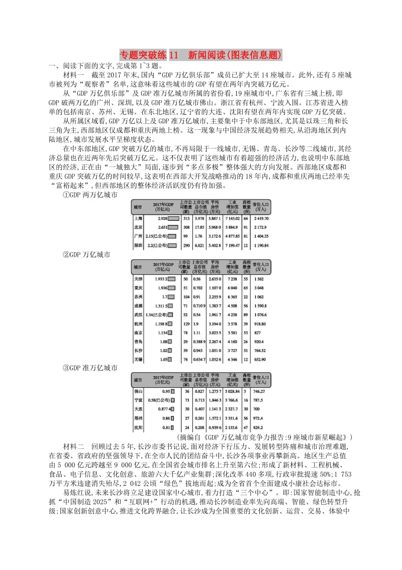 2019版高考语文二轮复习 专题4 新闻阅读 专题突破练11 新闻阅读（图表信息题）.doc_第1页