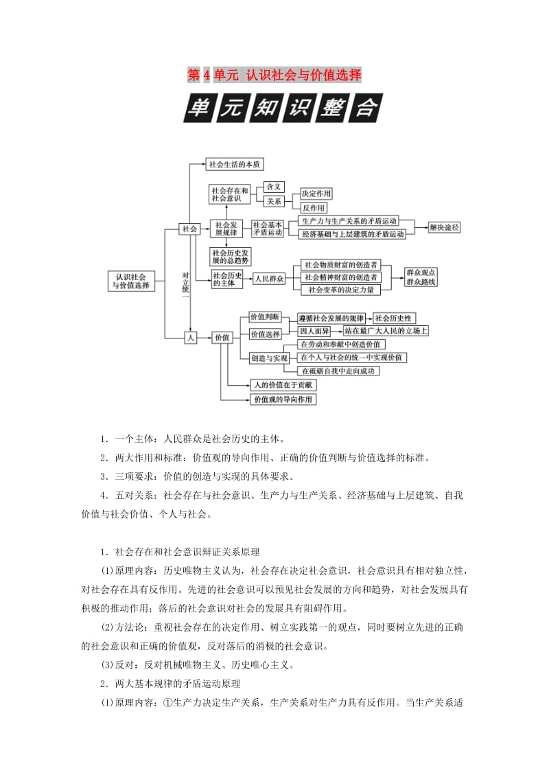 2019春高中政治 第4单元 认识社会与价值选择知识整合 新人教版必修4.doc_第1页