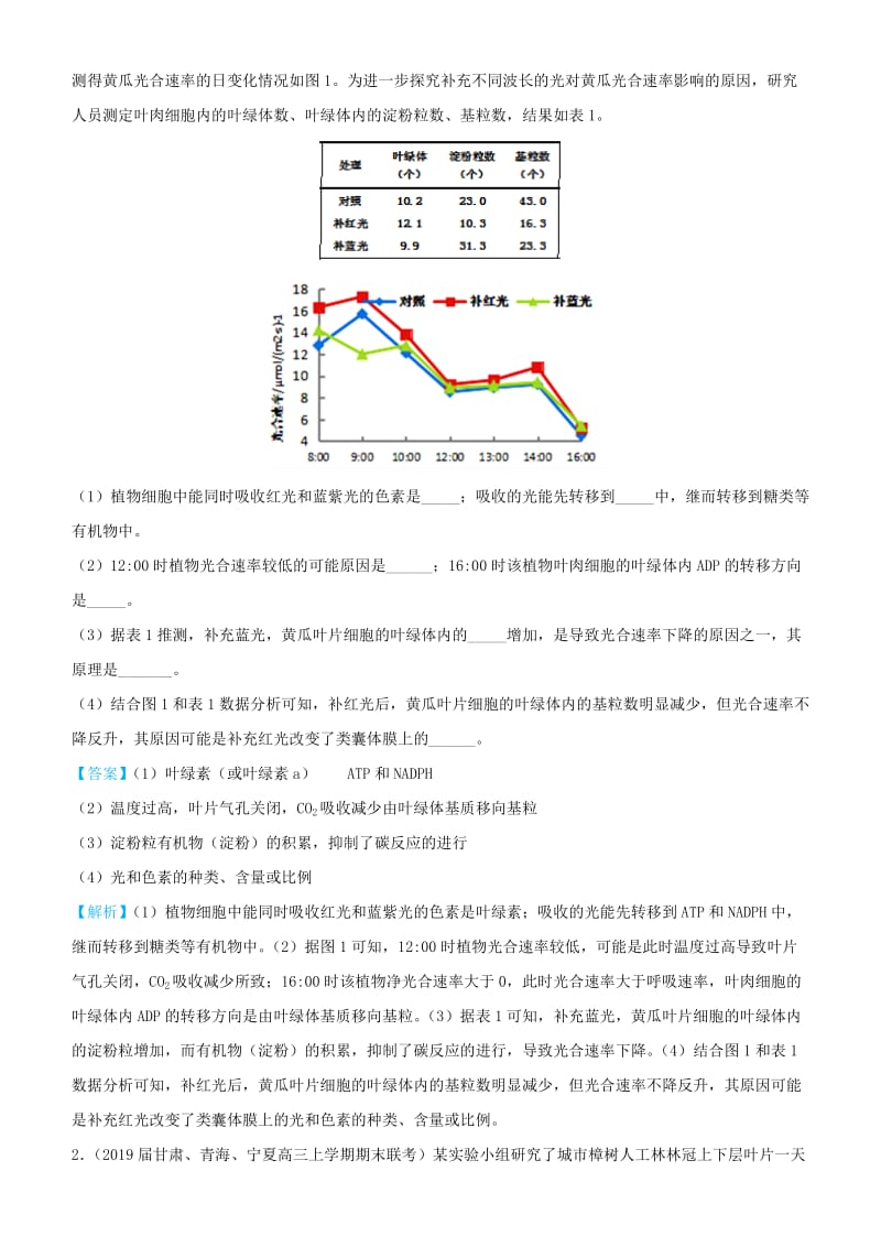 2019高考生物三轮冲刺 大题提分 大题精做2 光合作用和呼吸作用（含解析）.docx_第2页