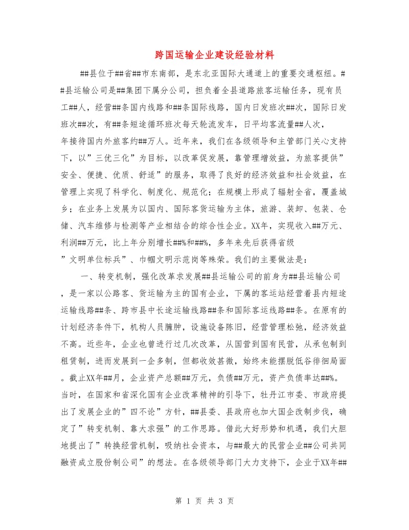 跨国运输企业建设经验材料.doc_第1页