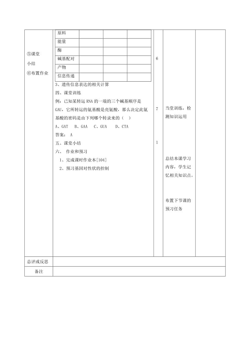 江西省万载县高中生物 第四章 基因的表达 4.1.2 基因指导蛋白质的合成教案 新人教版必修2.doc_第3页