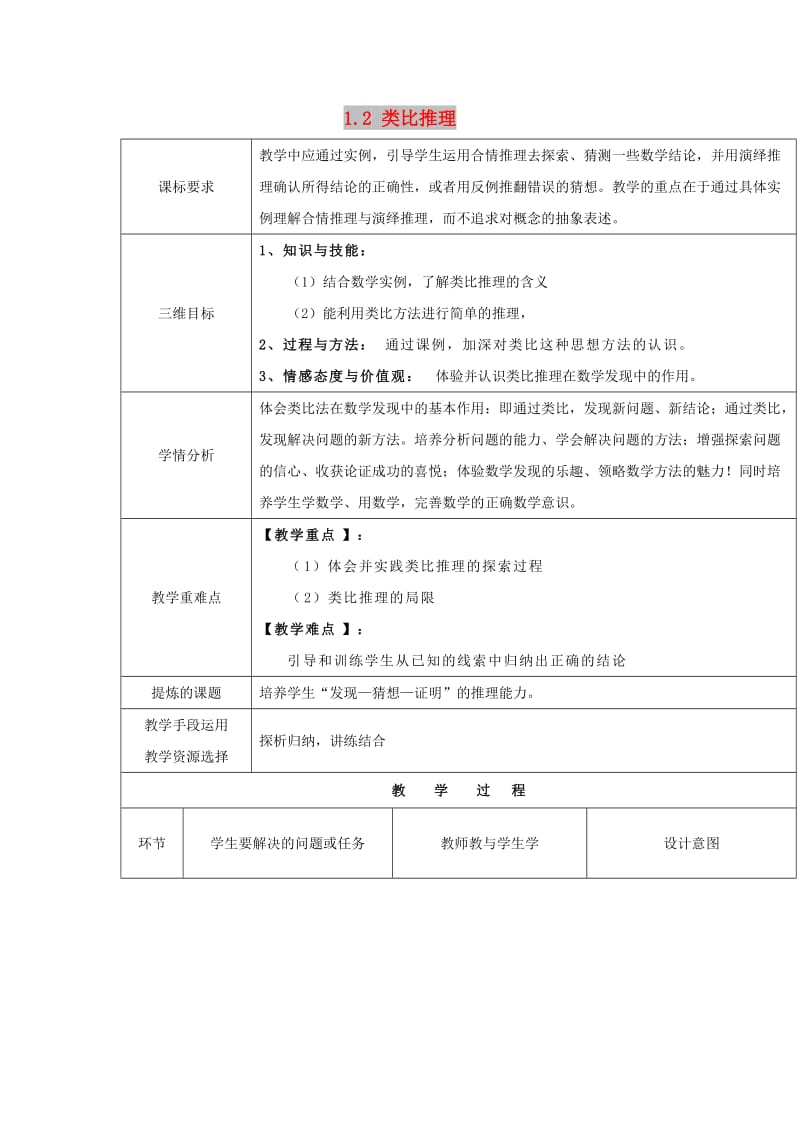 陕西省石泉县高中数学 第一章 推理与证明 1.1 归纳与类比 1.1.2 类比推理教案 北师大版选修2-2.doc_第1页