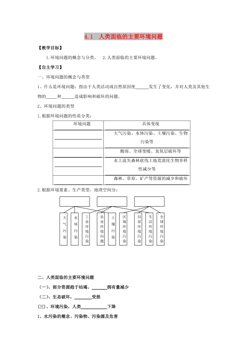 河北省邯郸市高中地理 第四章 人类与地理环境的协调发展 4.1 人类与地理环境的协调发展学案湘教版必修2.doc_第1页