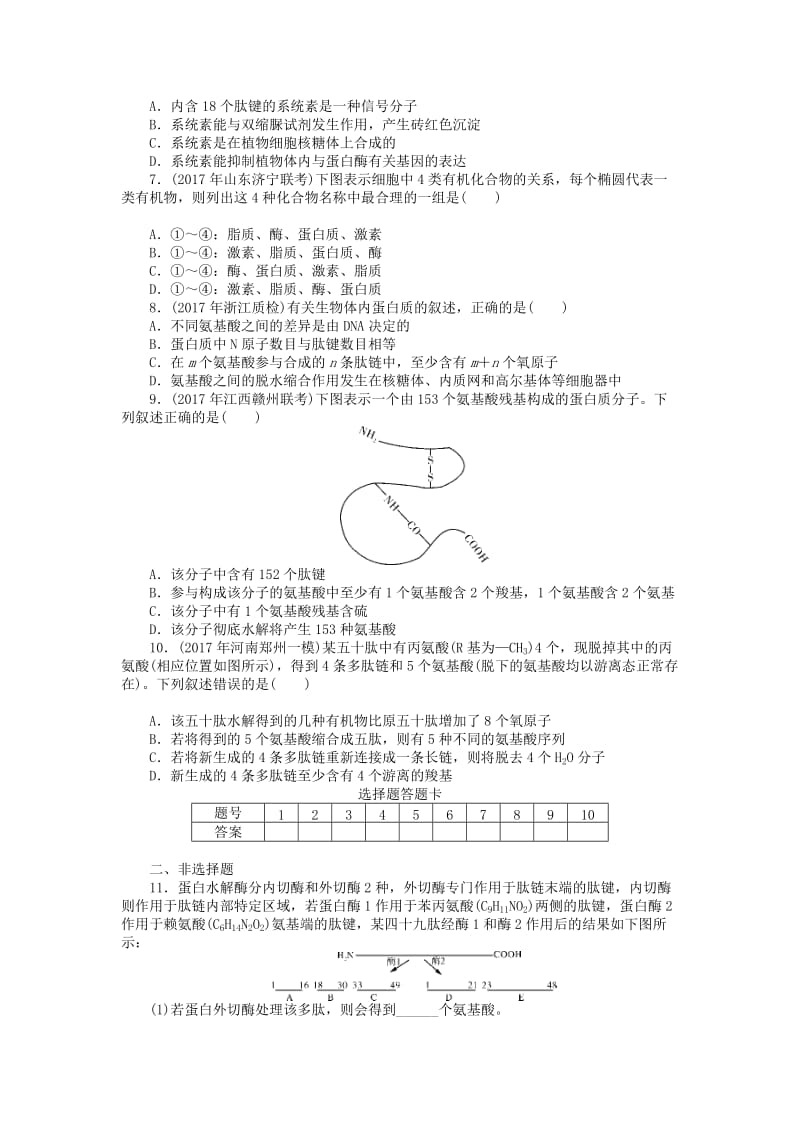 2019版高考生物一轮总复习 第2章 组成细胞的分子 第2节 生命活动的主要承担者——蛋白质课时练 必修1.doc_第2页